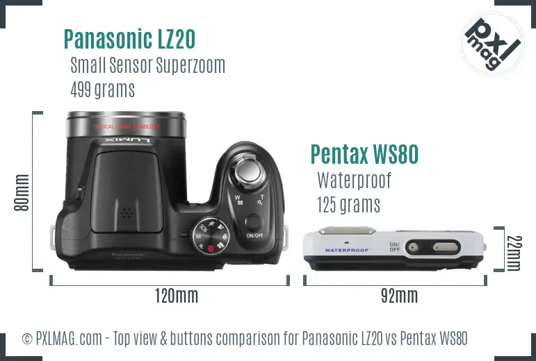 Panasonic LZ20 vs Pentax WS80 top view buttons comparison