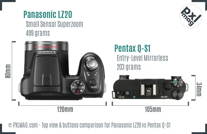 Panasonic LZ20 vs Pentax Q-S1 top view buttons comparison