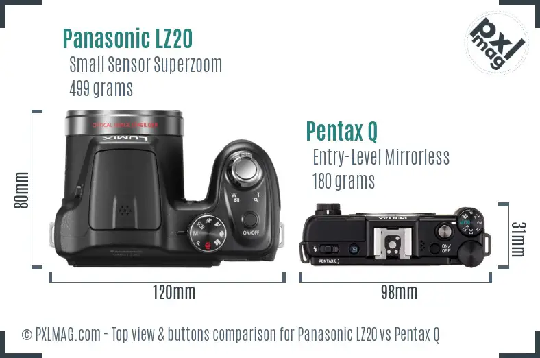 Panasonic LZ20 vs Pentax Q top view buttons comparison