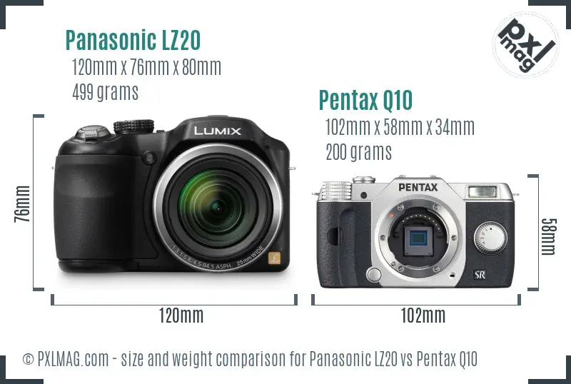 Panasonic LZ20 vs Pentax Q10 size comparison
