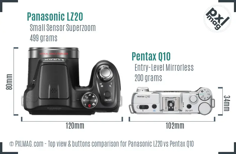 Panasonic LZ20 vs Pentax Q10 top view buttons comparison