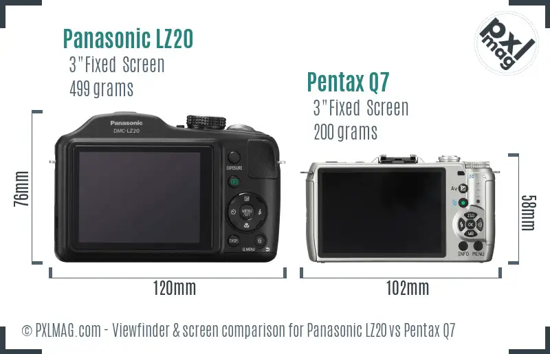 Panasonic LZ20 vs Pentax Q7 Screen and Viewfinder comparison