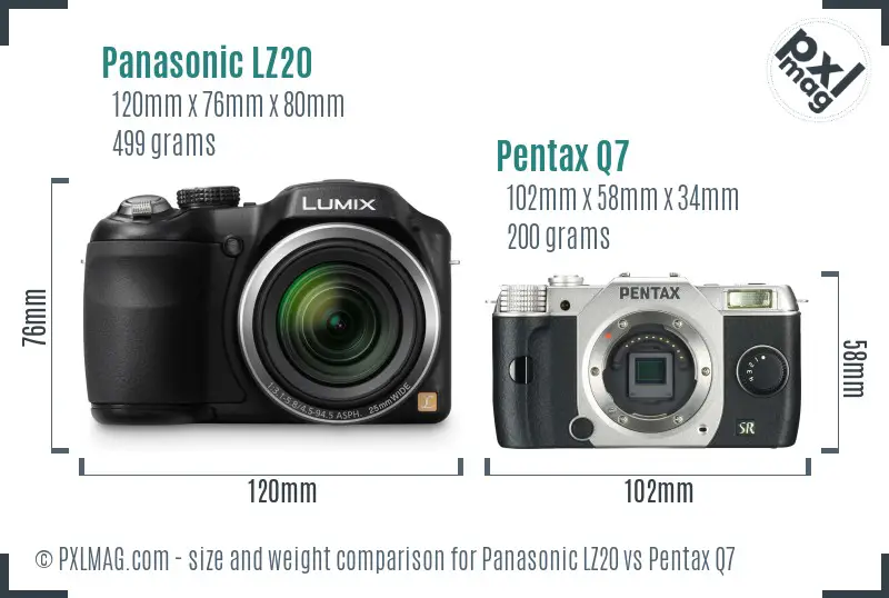 Panasonic LZ20 vs Pentax Q7 size comparison