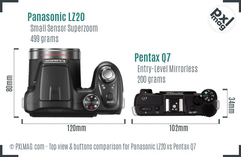 Panasonic LZ20 vs Pentax Q7 top view buttons comparison