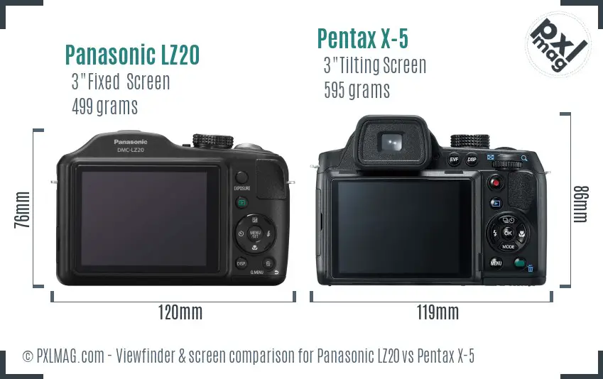 Panasonic LZ20 vs Pentax X-5 Screen and Viewfinder comparison Panasonic LZ20 vs Pentax X-5 Screen and Viewfinder comparison