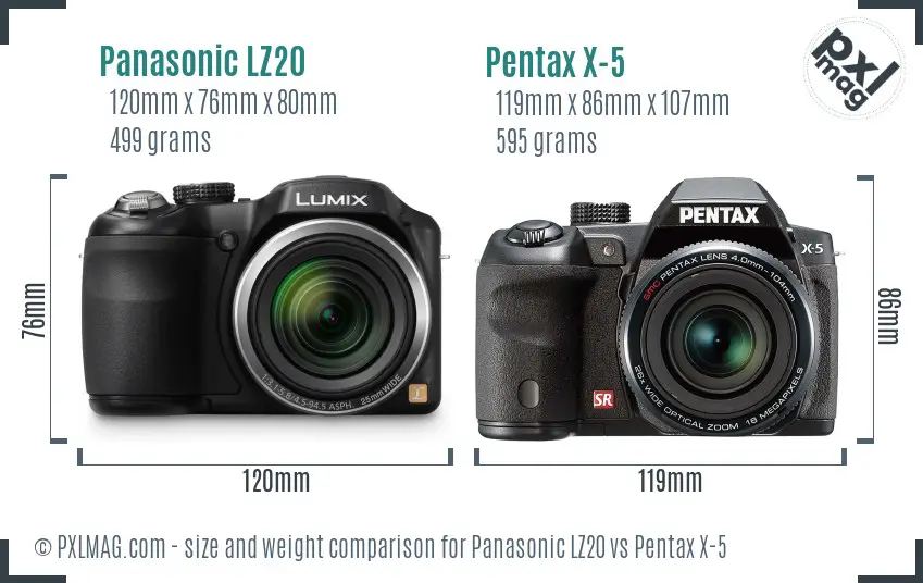 Panasonic LZ20 vs Pentax X-5 size comparison Panasonic LZ20 vs Pentax X-5 size comparison