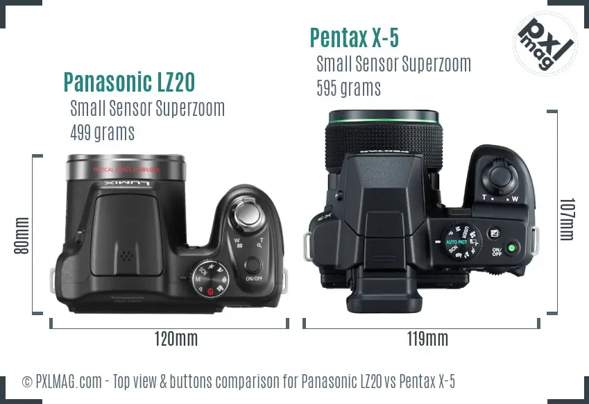 Panasonic LZ20 vs Pentax X-5 top view buttons comparison Panasonic LZ20 vs Pentax X-5 top view buttons comparison