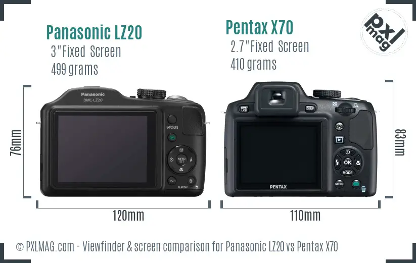 Panasonic LZ20 vs Pentax X70 Screen and Viewfinder comparison