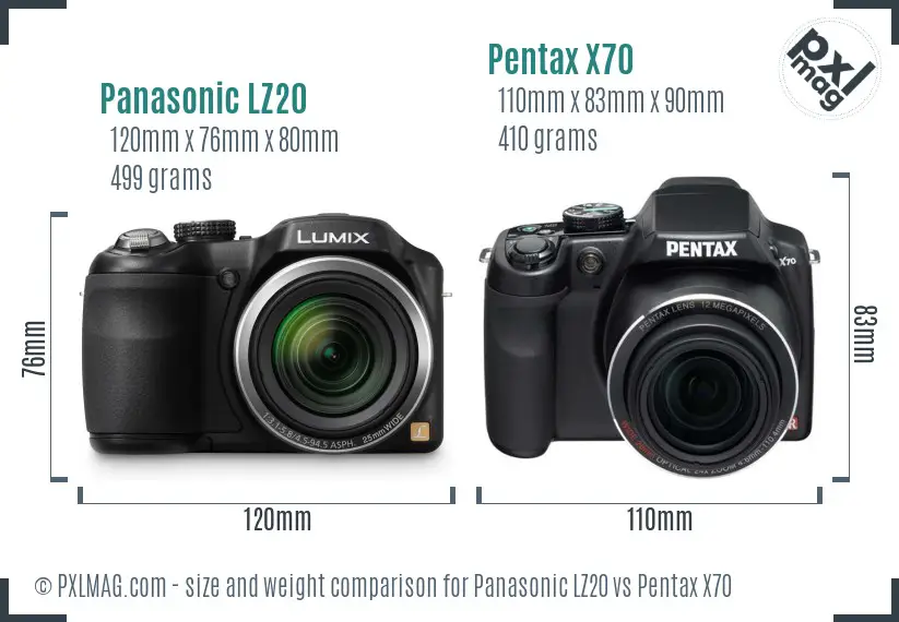 Panasonic LZ20 vs Pentax X70 size comparison