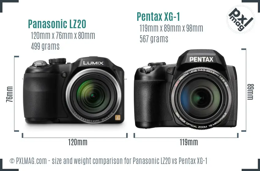 Panasonic LZ20 vs Pentax XG-1 size comparison Panasonic LZ20 vs Pentax XG-1 size comparison