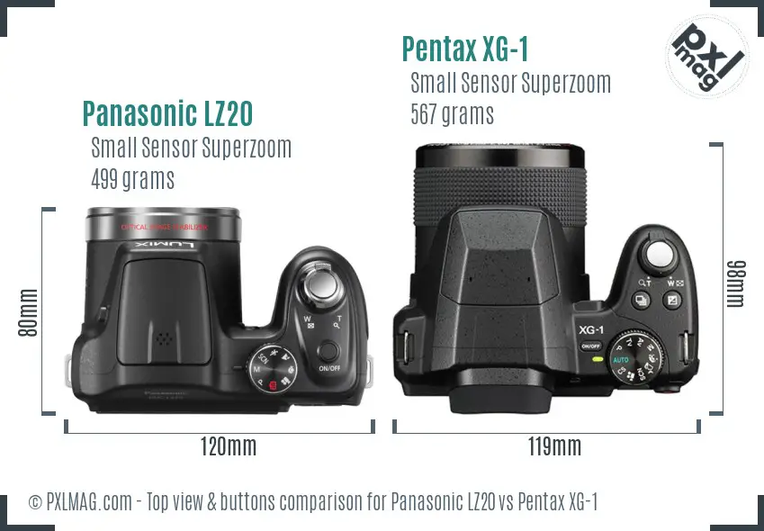 Panasonic LZ20 vs Pentax XG-1 top view buttons comparison