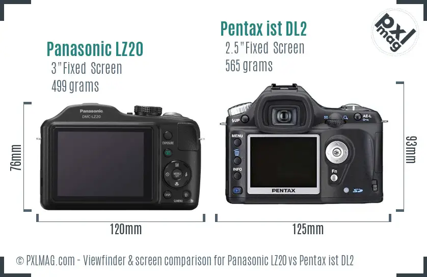 Panasonic LZ20 vs Pentax ist DL2 Screen and Viewfinder comparison