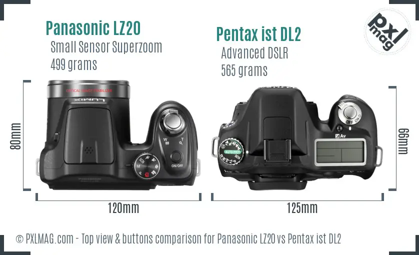 Panasonic LZ20 vs Pentax ist DL2 top view buttons comparison