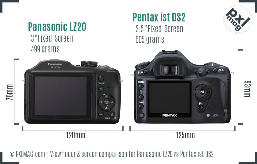 Panasonic LZ20 vs Pentax ist DS2 Screen and Viewfinder comparison