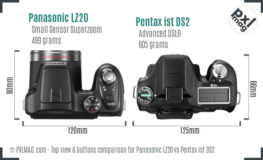 Panasonic LZ20 vs Pentax ist DS2 top view buttons comparison