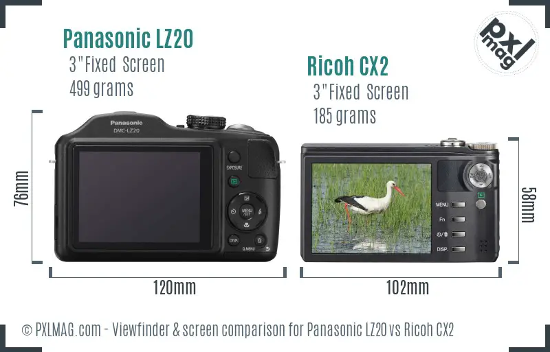 Panasonic LZ20 vs Ricoh CX2 Screen and Viewfinder comparison