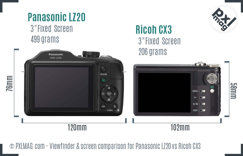 Panasonic LZ20 vs Ricoh CX3 Screen and Viewfinder comparison
