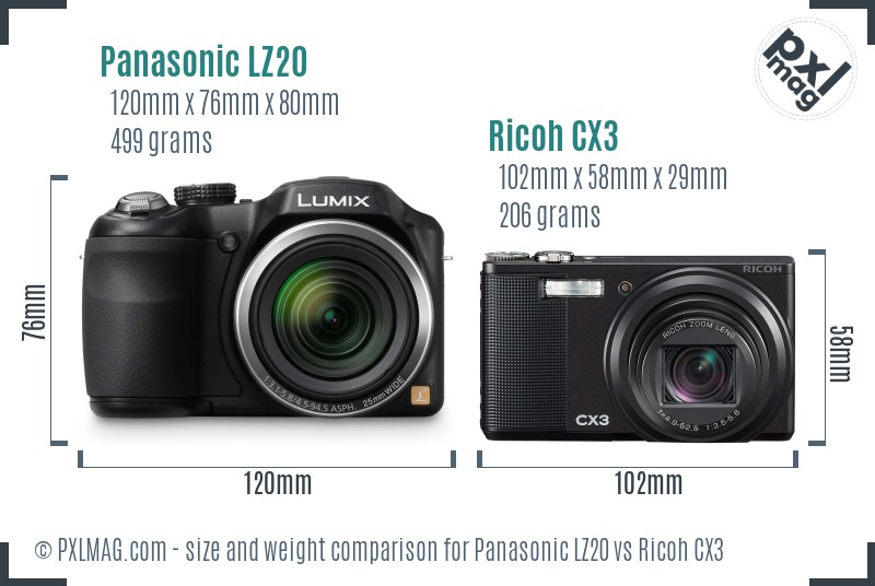 Panasonic LZ20 vs Ricoh CX3 size comparison Panasonic LZ20 vs Ricoh CX3 size comparison