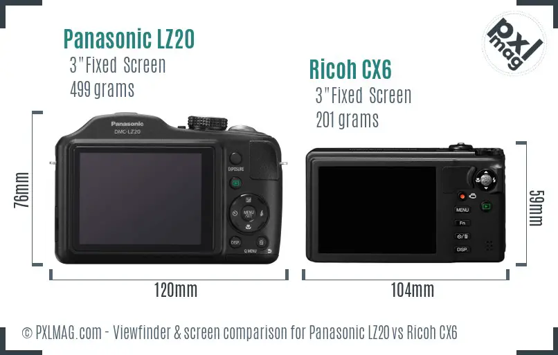 Panasonic LZ20 vs Ricoh CX6 Screen and Viewfinder comparison