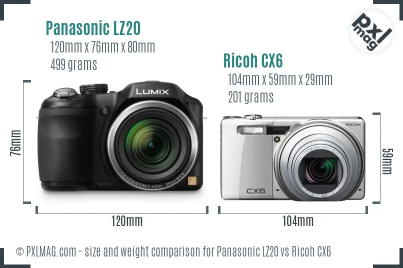 Panasonic LZ20 vs Ricoh CX6 size comparison
