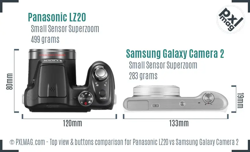 Panasonic LZ20 vs Samsung Galaxy Camera 2 top view buttons comparison