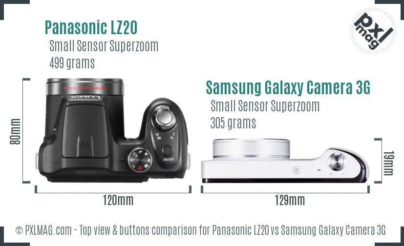 Panasonic LZ20 vs Samsung Galaxy Camera 3G top view buttons comparison