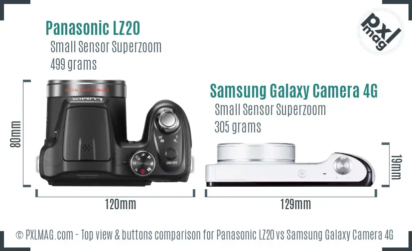 Panasonic LZ20 vs Samsung Galaxy Camera 4G top view buttons comparison