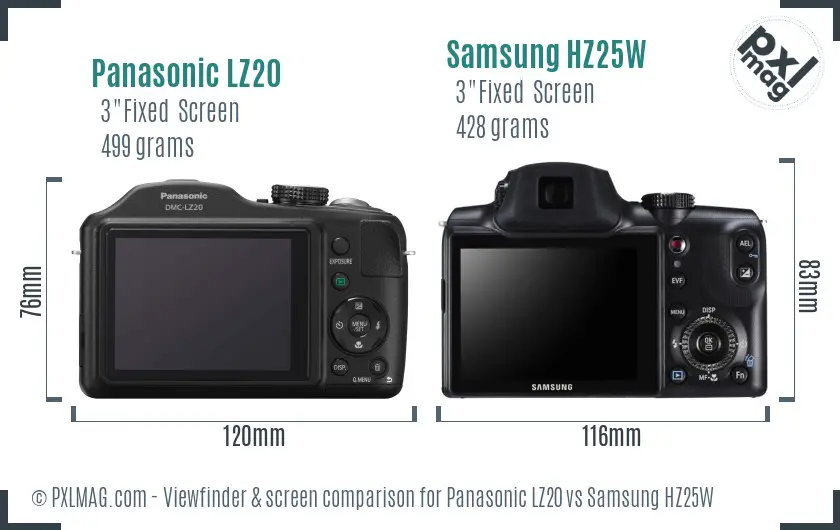 Panasonic LZ20 vs Samsung HZ25W Screen and Viewfinder comparison