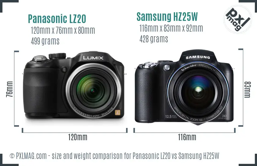 Panasonic LZ20 vs Samsung HZ25W size comparison