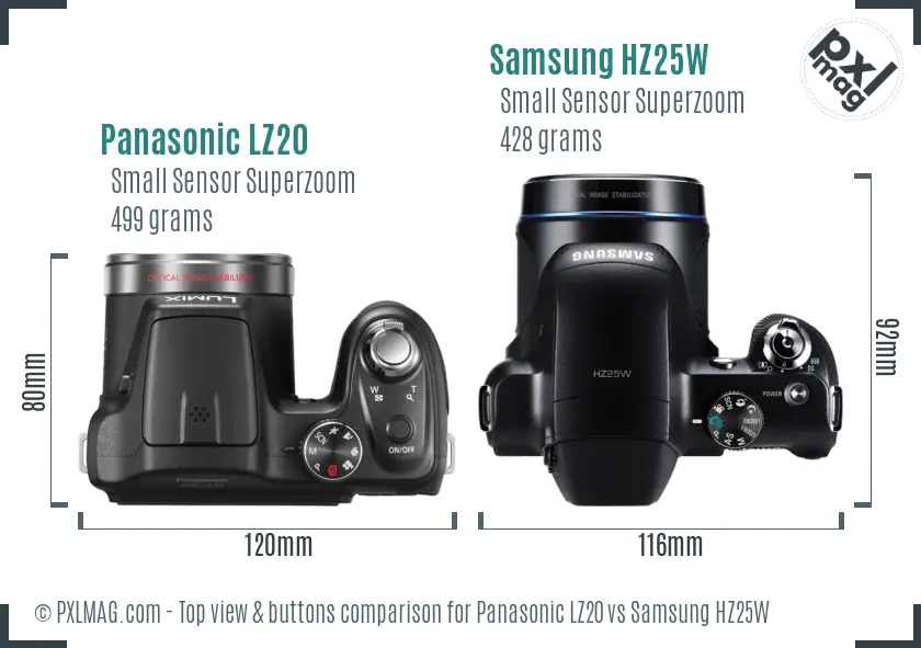 Panasonic LZ20 vs Samsung HZ25W top view buttons comparison