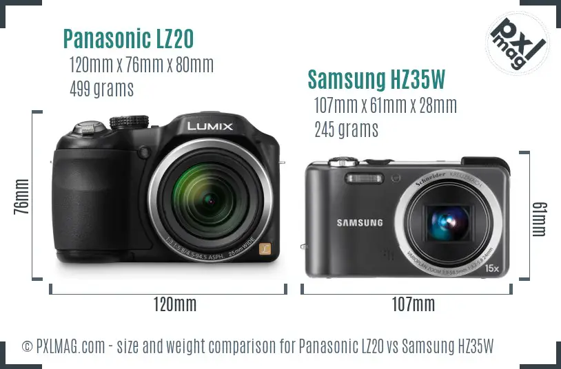 Panasonic LZ20 vs Samsung HZ35W size comparison