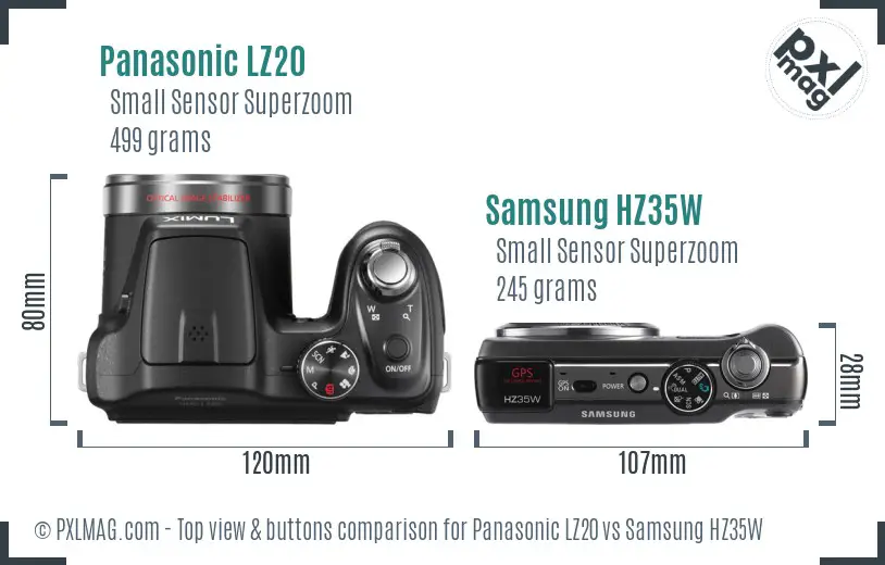 Panasonic LZ20 vs Samsung HZ35W top view buttons comparison