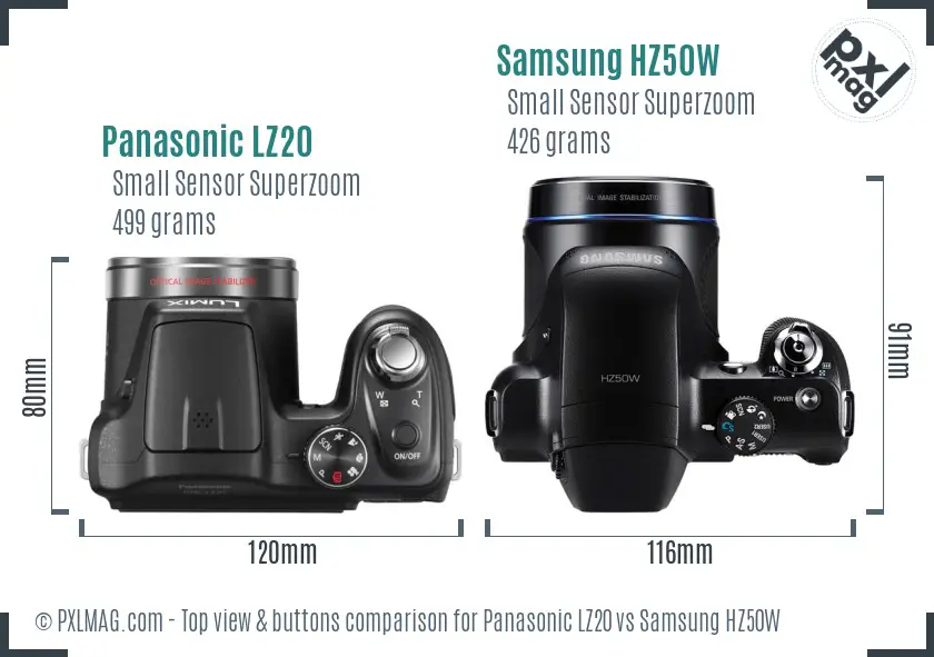 Panasonic LZ20 vs Samsung HZ50W top view buttons comparison Panasonic LZ20 vs Samsung HZ50W top view buttons comparison