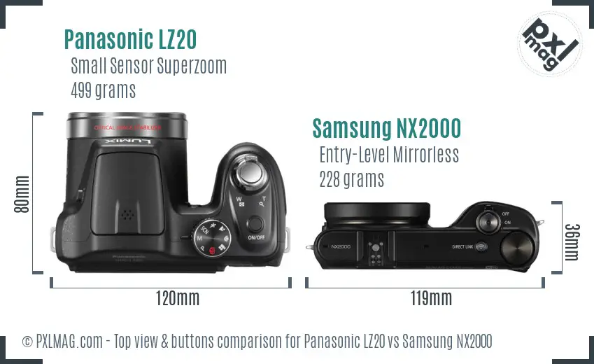 Panasonic LZ20 vs Samsung NX2000 top view buttons comparison