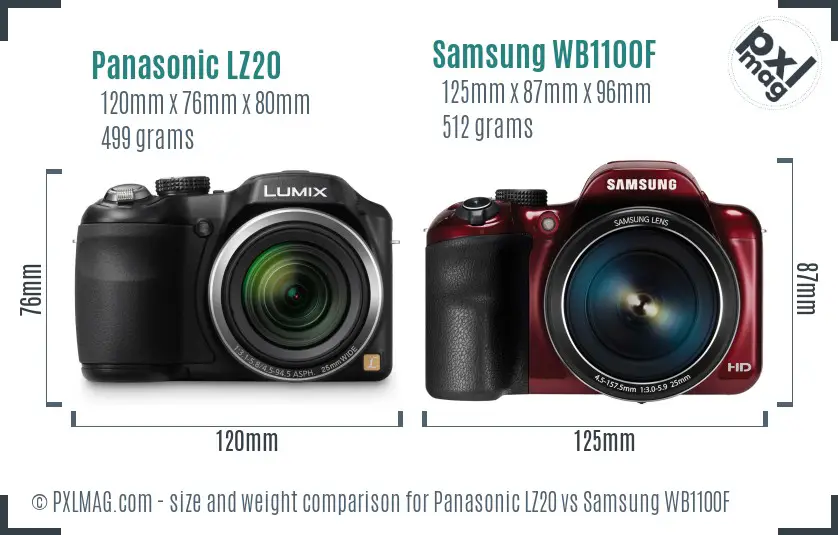 Panasonic LZ20 vs Samsung WB1100F size comparison Panasonic LZ20 vs Samsung WB1100F size comparison