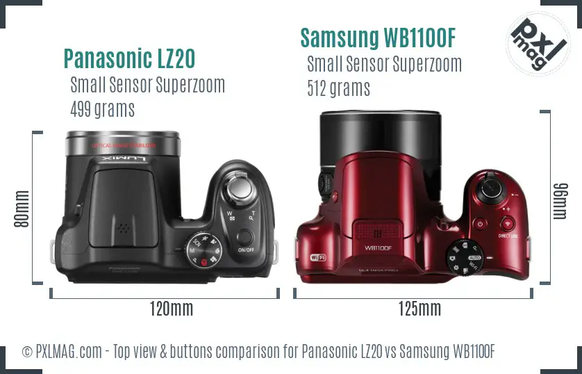 Panasonic LZ20 vs Samsung WB1100F top view buttons comparison Panasonic LZ20 vs Samsung WB1100F top view buttons comparison
