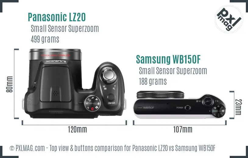 Panasonic LZ20 vs Samsung WB150F top view buttons comparison