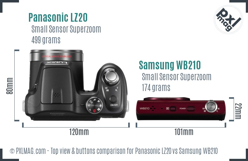 Panasonic LZ20 vs Samsung WB210 top view buttons comparison