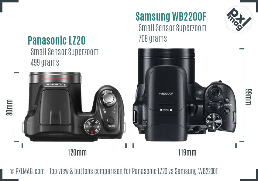 Panasonic LZ20 vs Samsung WB2200F top view buttons comparison