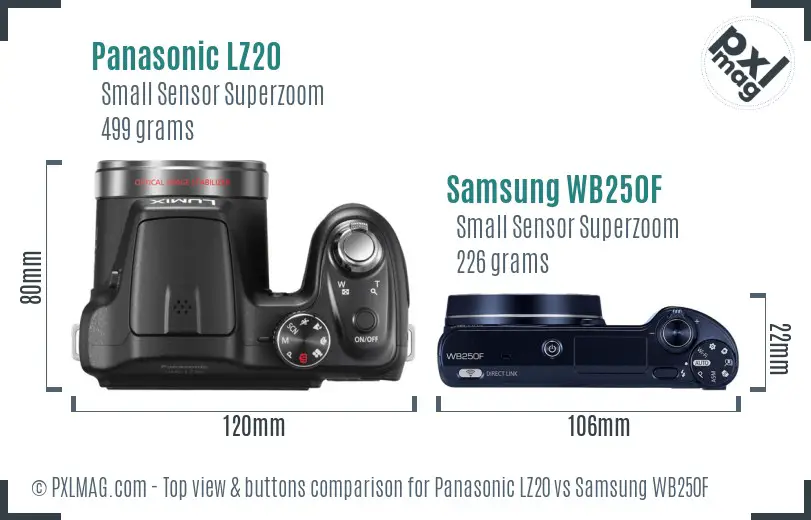 Panasonic LZ20 vs Samsung WB250F top view buttons comparison