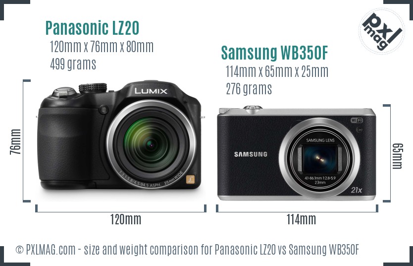 Panasonic LZ20 vs Samsung WB350F size comparison Panasonic LZ20 vs Samsung WB350F size comparison