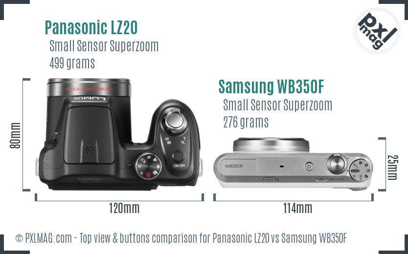 Panasonic LZ20 vs Samsung WB350F top view buttons comparison