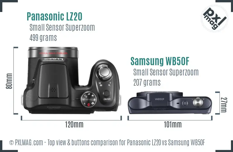 Panasonic LZ20 vs Samsung WB50F top view buttons comparison