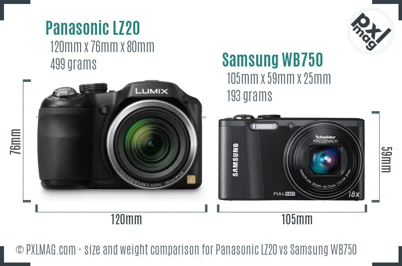 Panasonic LZ20 vs Samsung WB750 size comparison