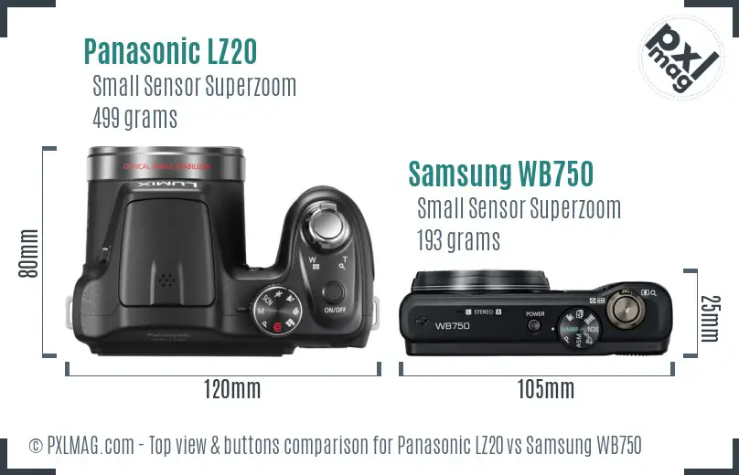 Panasonic LZ20 vs Samsung WB750 top view buttons comparison