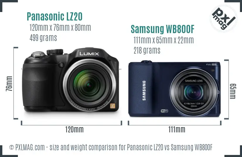 Panasonic LZ20 vs Samsung WB800F size comparison