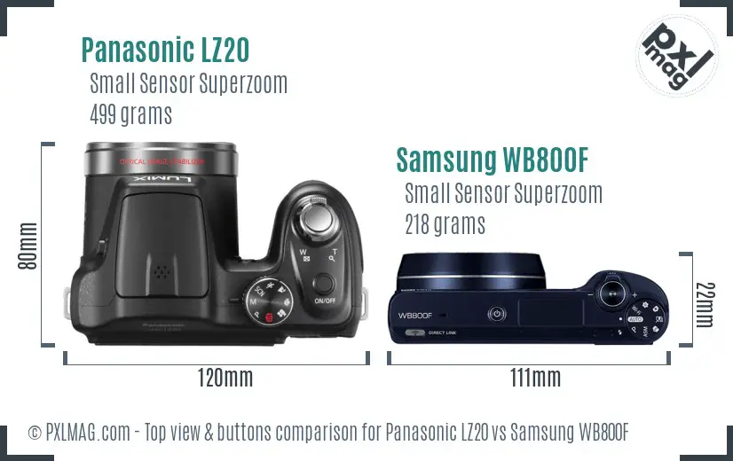 Panasonic LZ20 vs Samsung WB800F top view buttons comparison