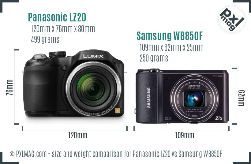 Panasonic LZ20 vs Samsung WB850F size comparison Panasonic LZ20 vs Samsung WB850F size comparison