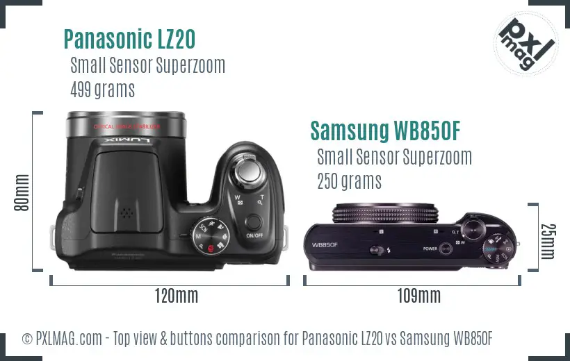 Panasonic LZ20 vs Samsung WB850F top view buttons comparison