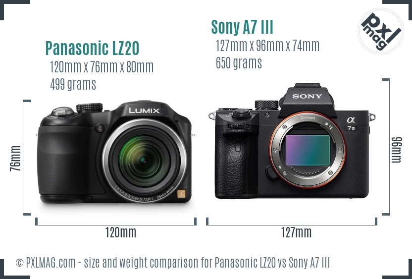 Panasonic LZ20 vs Sony A7 III size comparison